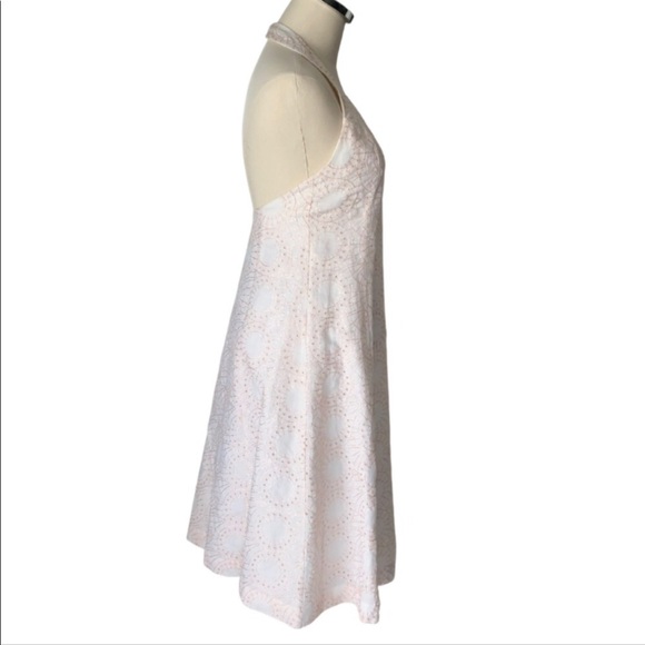 HALTER SUNDRESS PINK AND WHITE EMBROIDERED FABRIC SZ 8 FRENCH CONNECTION - Picture 4 of 8